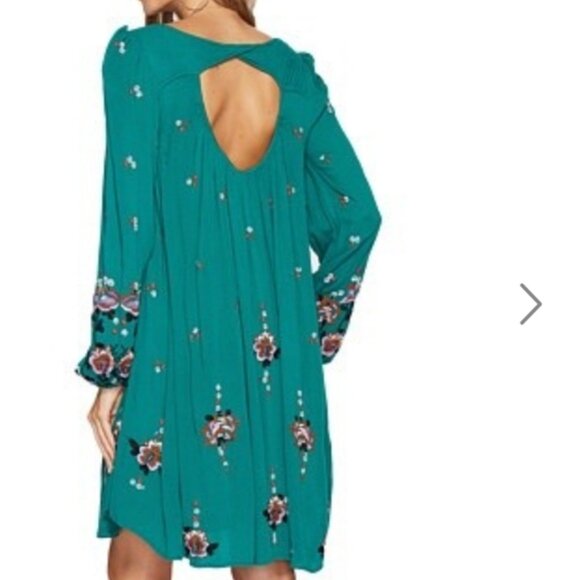 Free People Dress “Oxford Embroidered Mini” (green) Size XS - Picture 3 of 7
